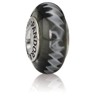 Pandora Glass Bead Black Zig Zag Charm (790601)